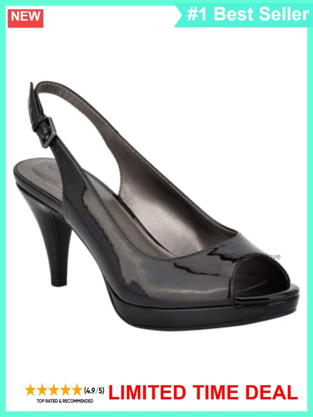 Faux Patent Leather Slingback Heeled Sandals Peep Toe Platform